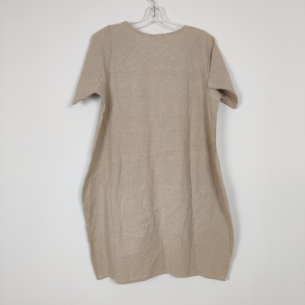 Funny Yak Women's Flax Beige 100% Cotton Dress Size Large Hippie Boho Lagenlook - Picture 5 of 8